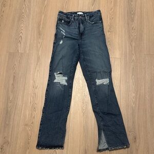 Good American Good Boy Straight Dark Blue Distressed Straight Leg Jeans